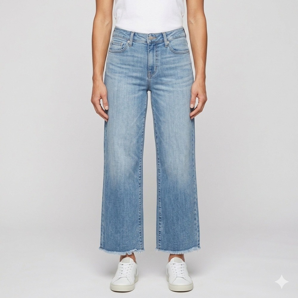 NYDJ Teresa Wide Leg Raw Hem Denim Jeans Size 2‎ Blue